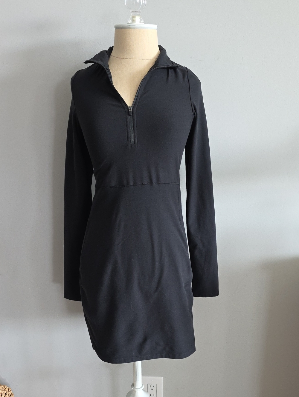 CALIA Black Long-Sleeve Zip-Front Women's Dress